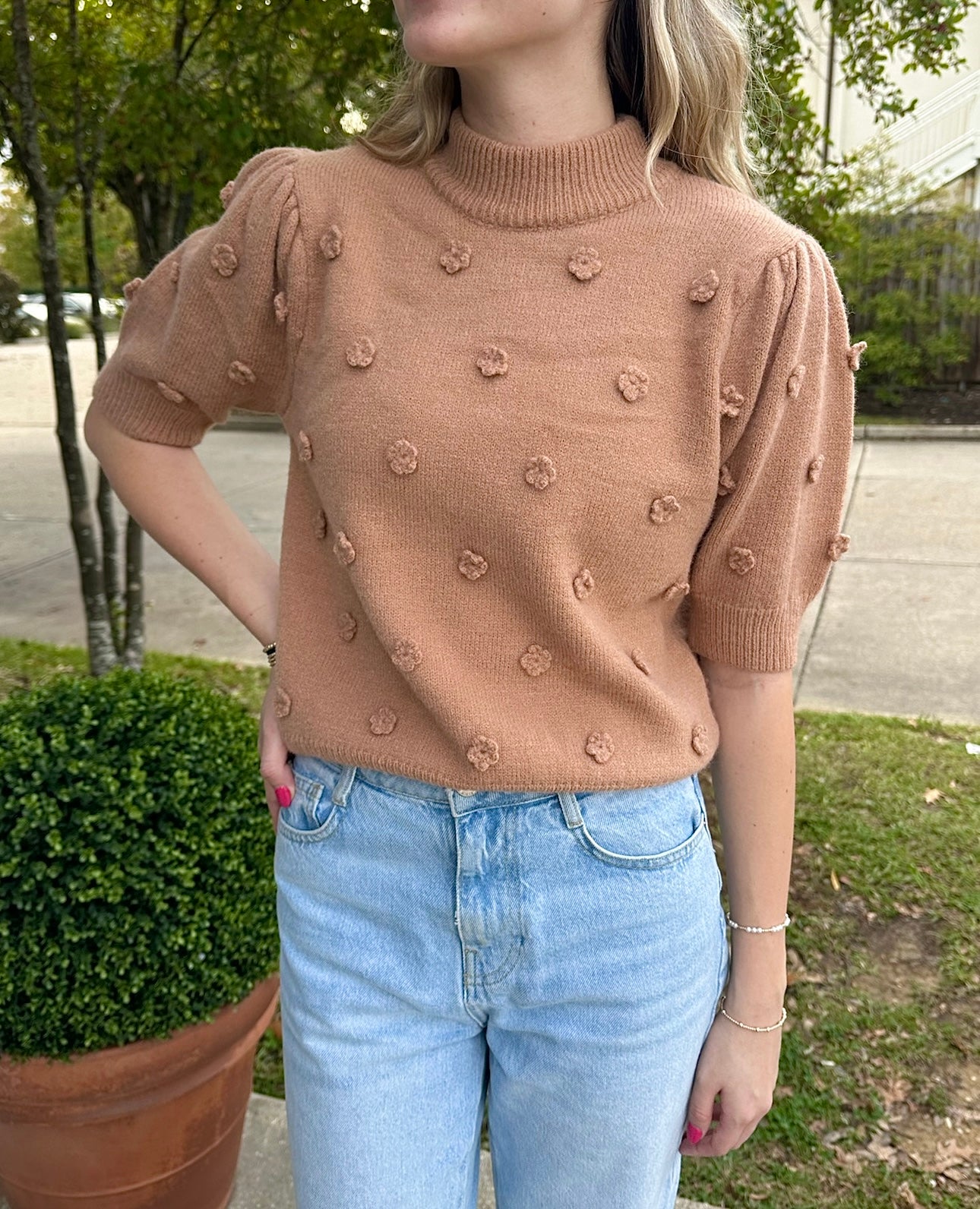 Collins 3D Flower Sweater Taupe