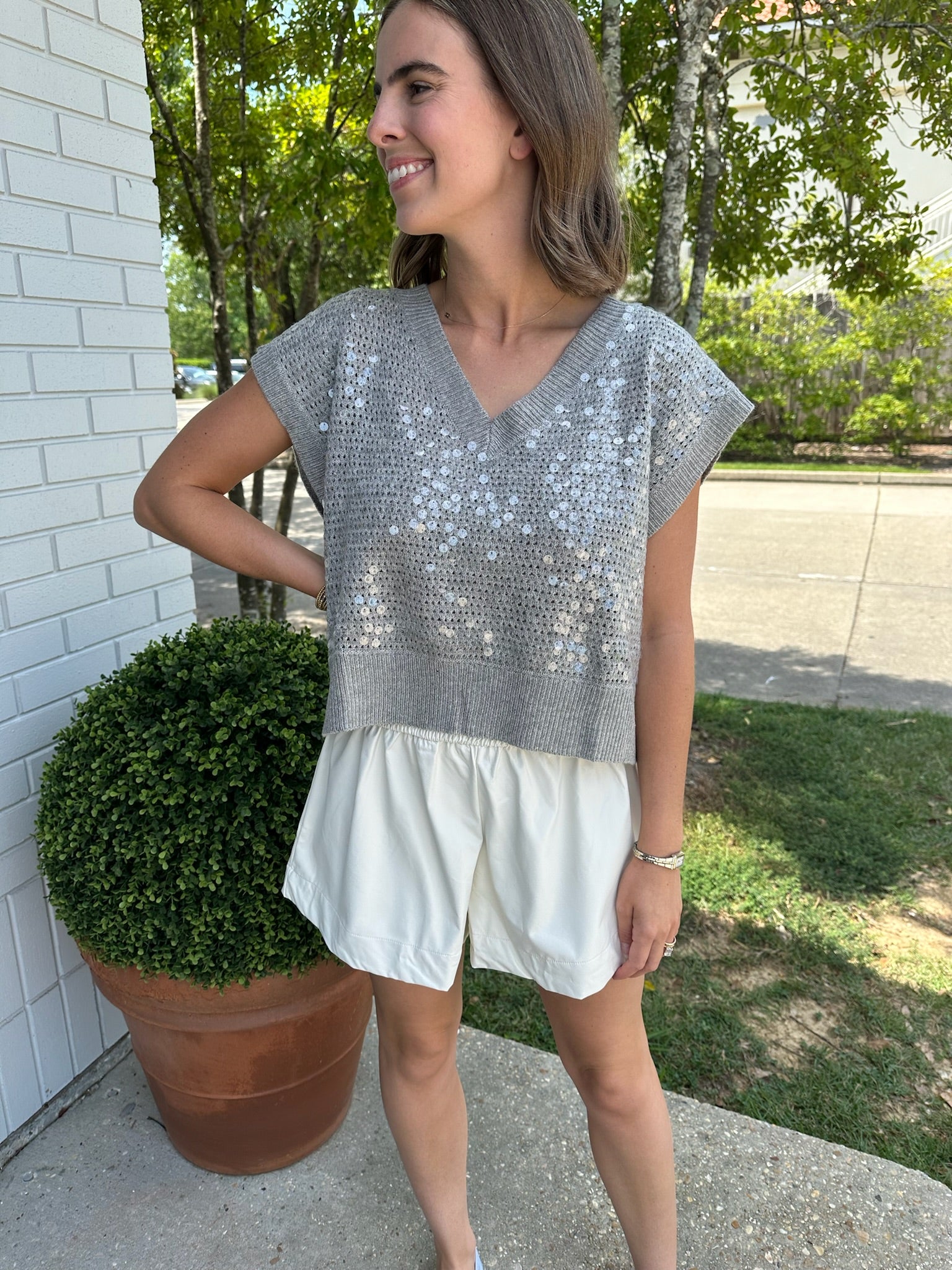 Leah Sequin Sweater Grey