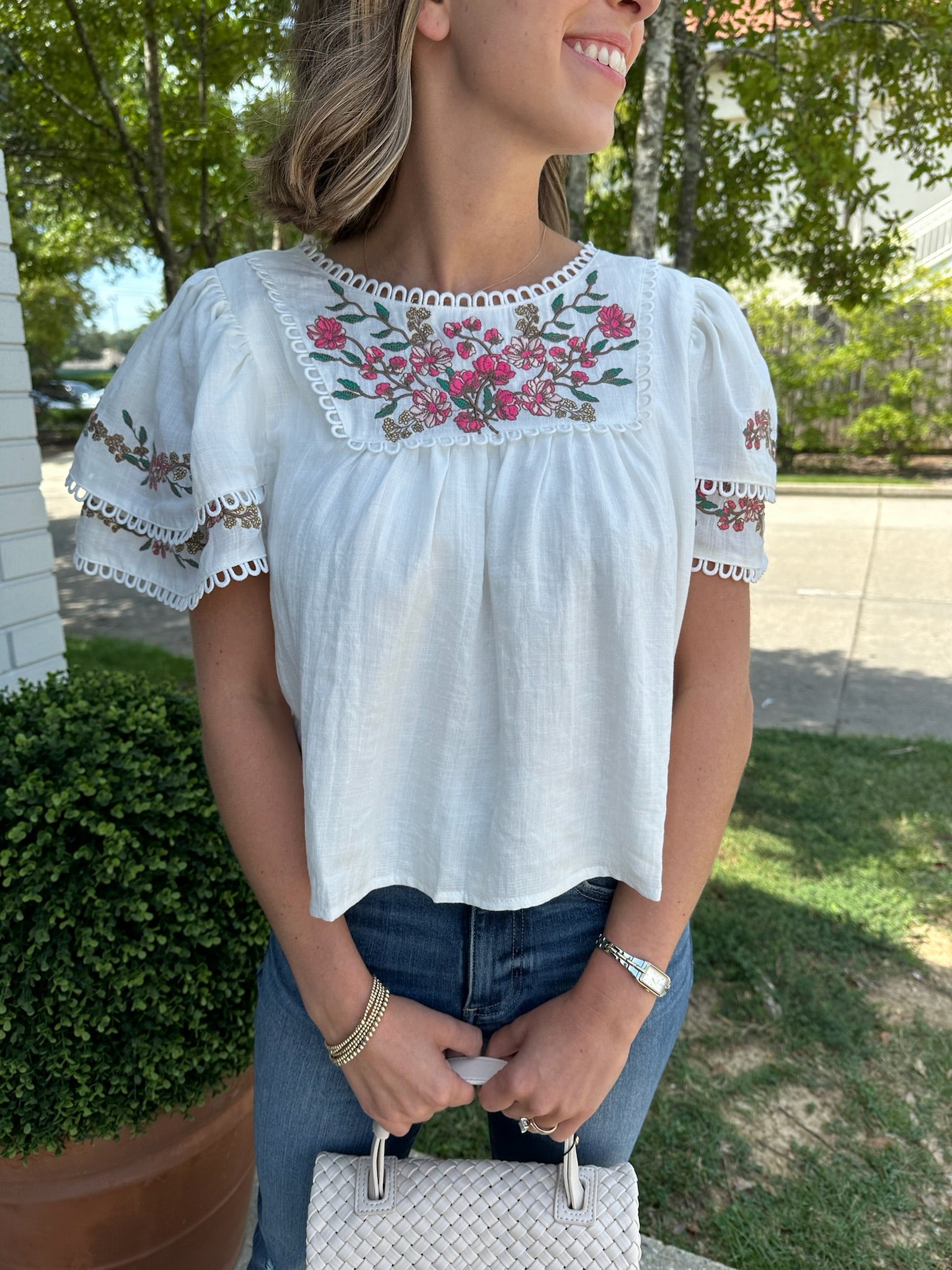 Abel Embroidered Ruffle Top Off White