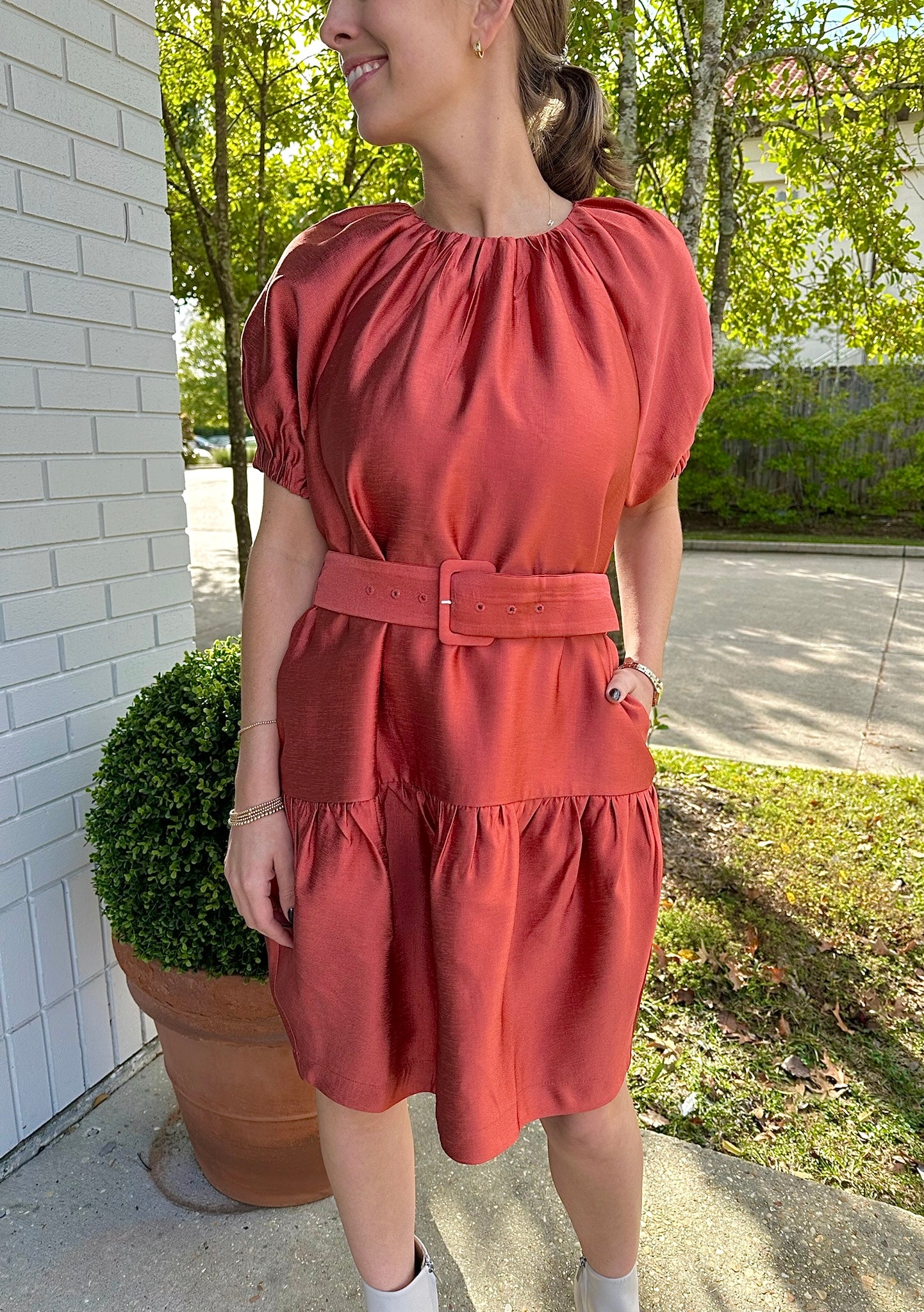 Belted Tulip Dress Auburn