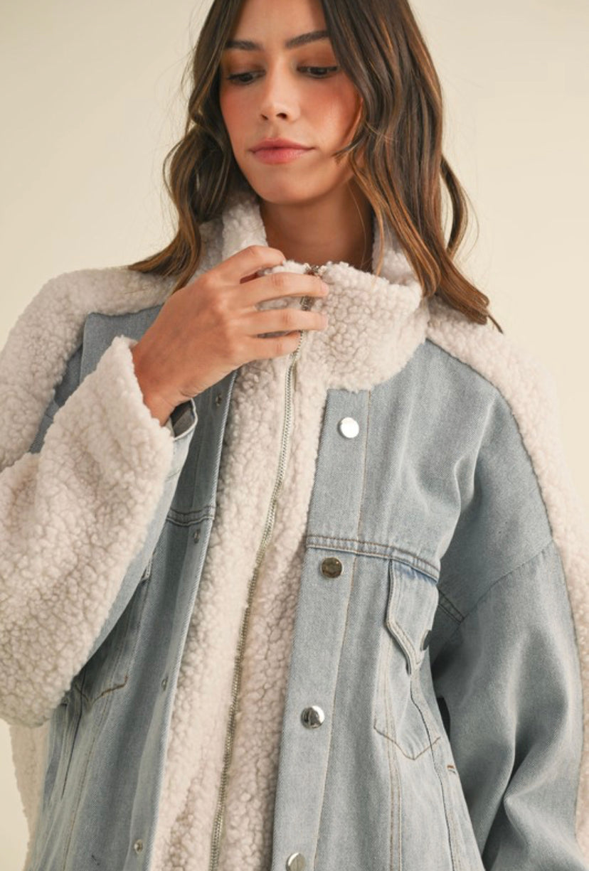 Mickie Fleece and Denim Combo Jacket