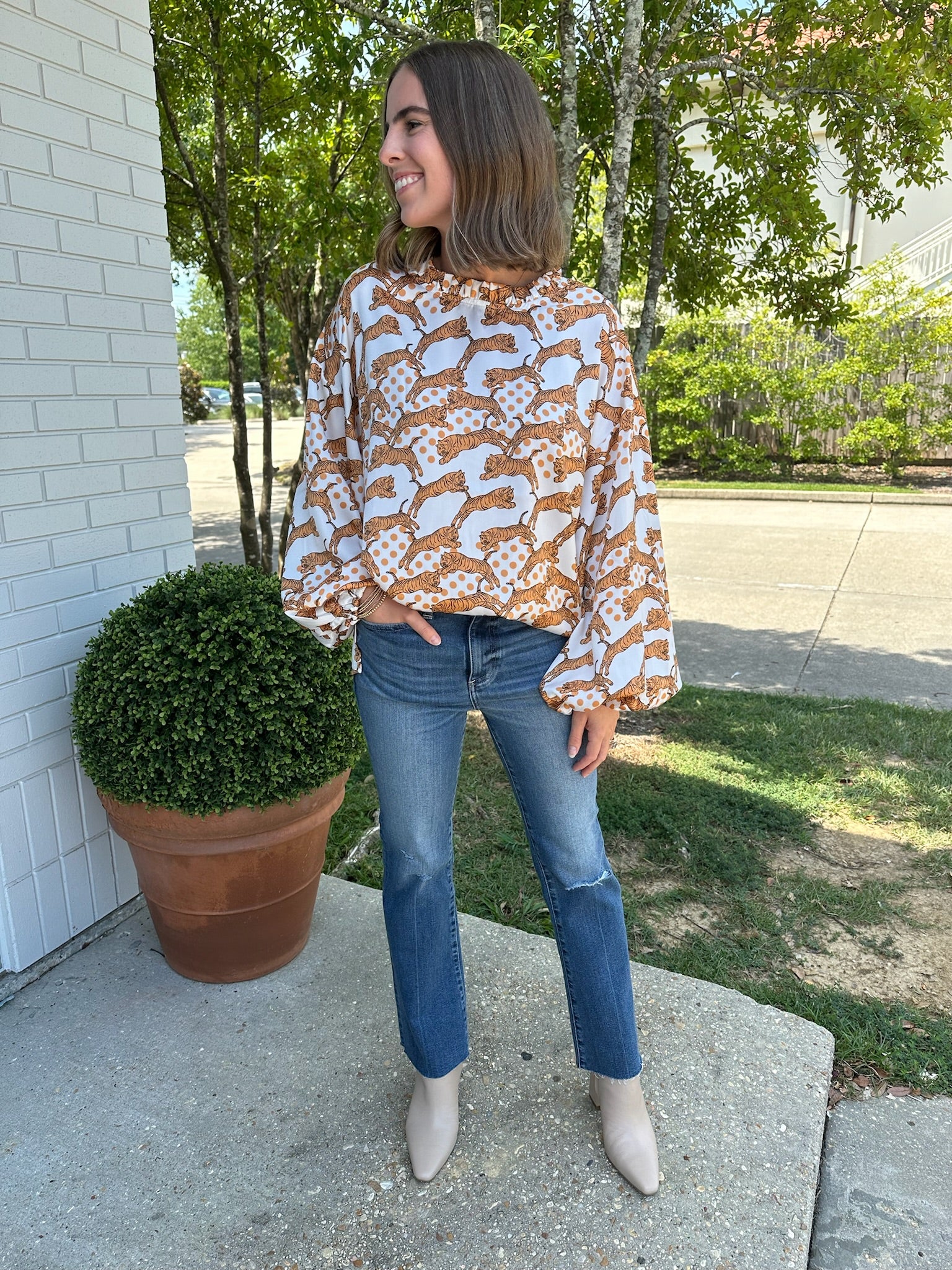 Skylar Tiger Print Top Golden Brown