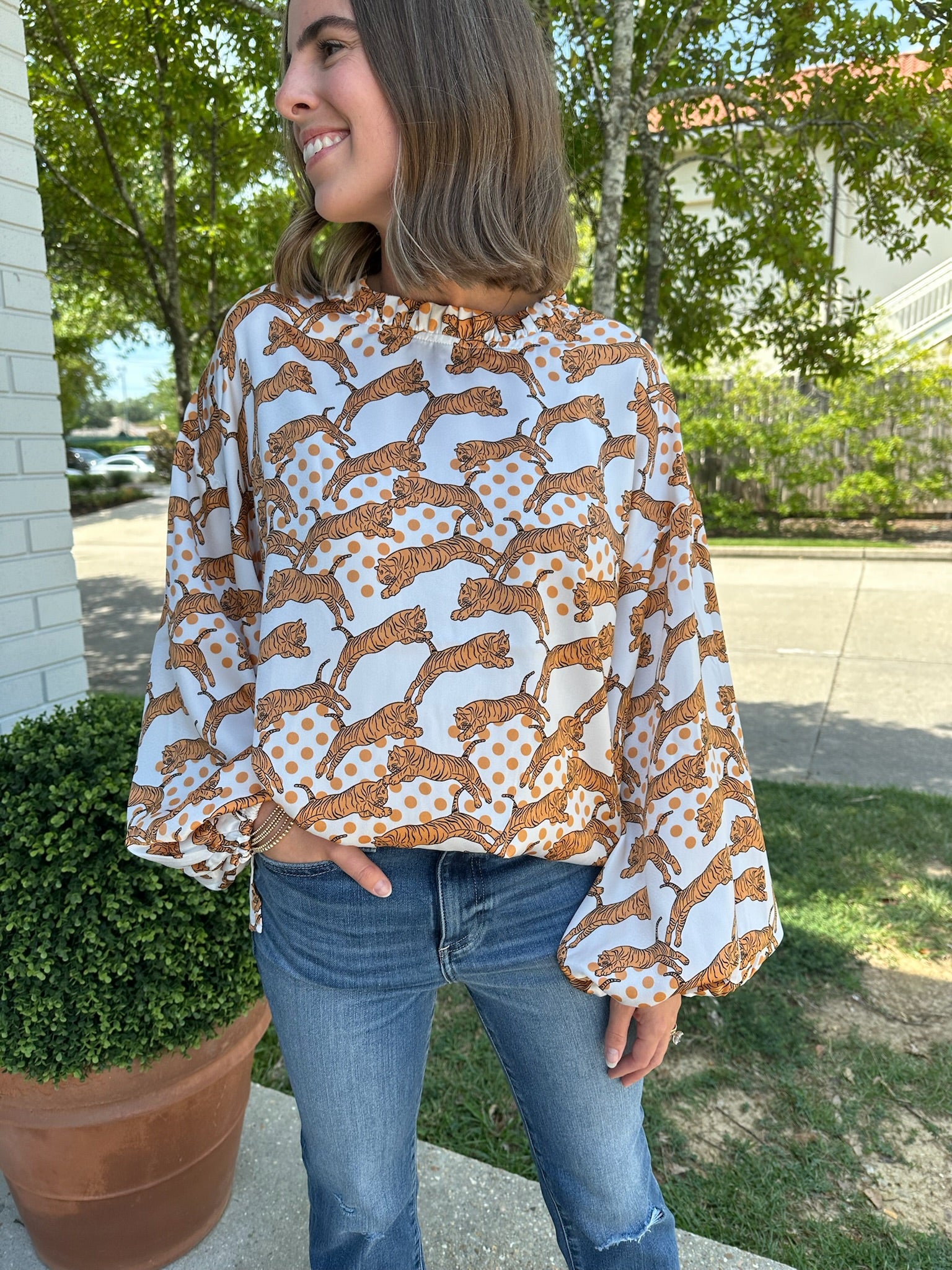 Skylar Tiger Print Top Golden Brown