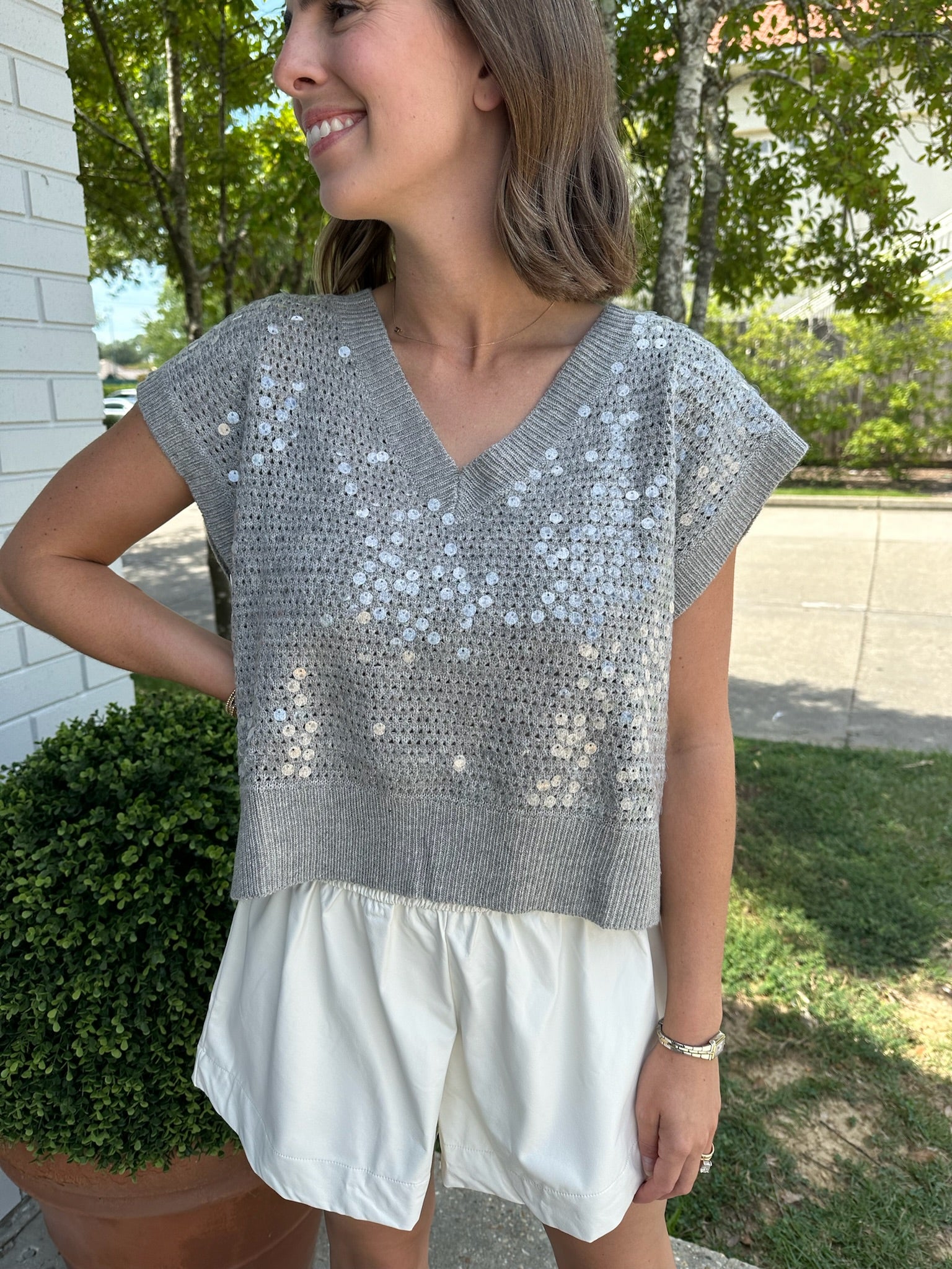 Leah Sequin Sweater Grey