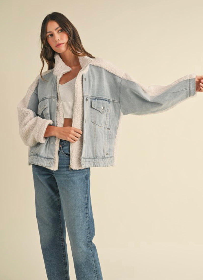 Mickie Fleece and Denim Combo Jacket