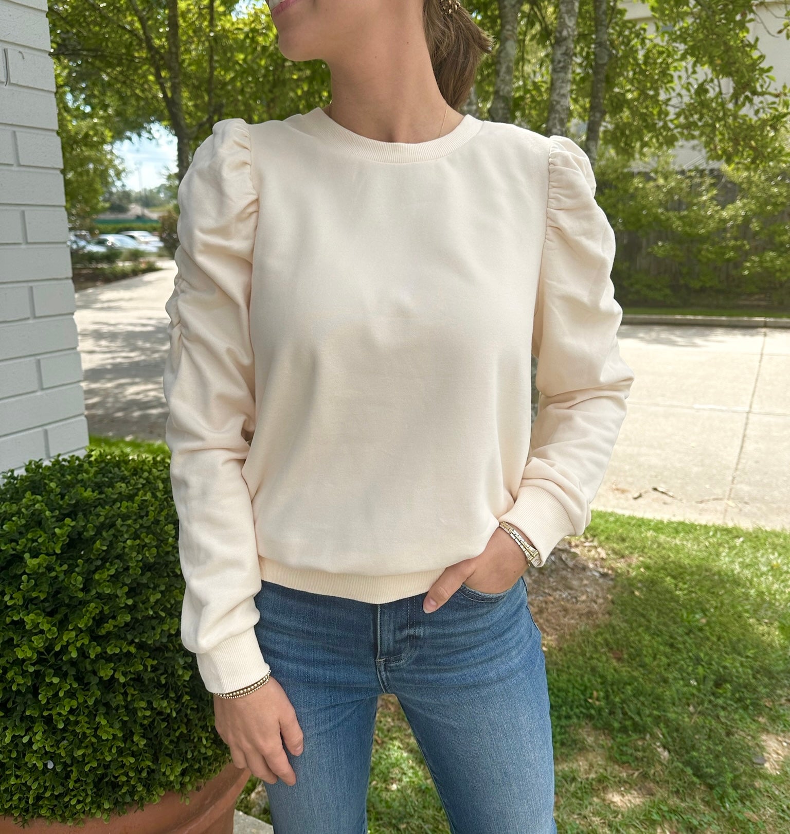 Puff Sleeve Sweater Cream