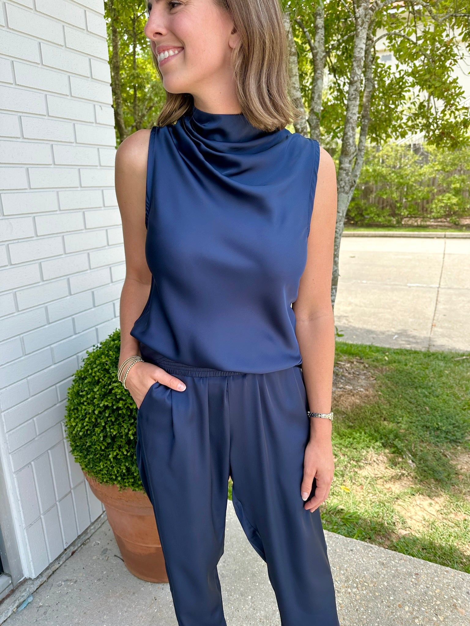 Claude Cowl Neck Top Navy