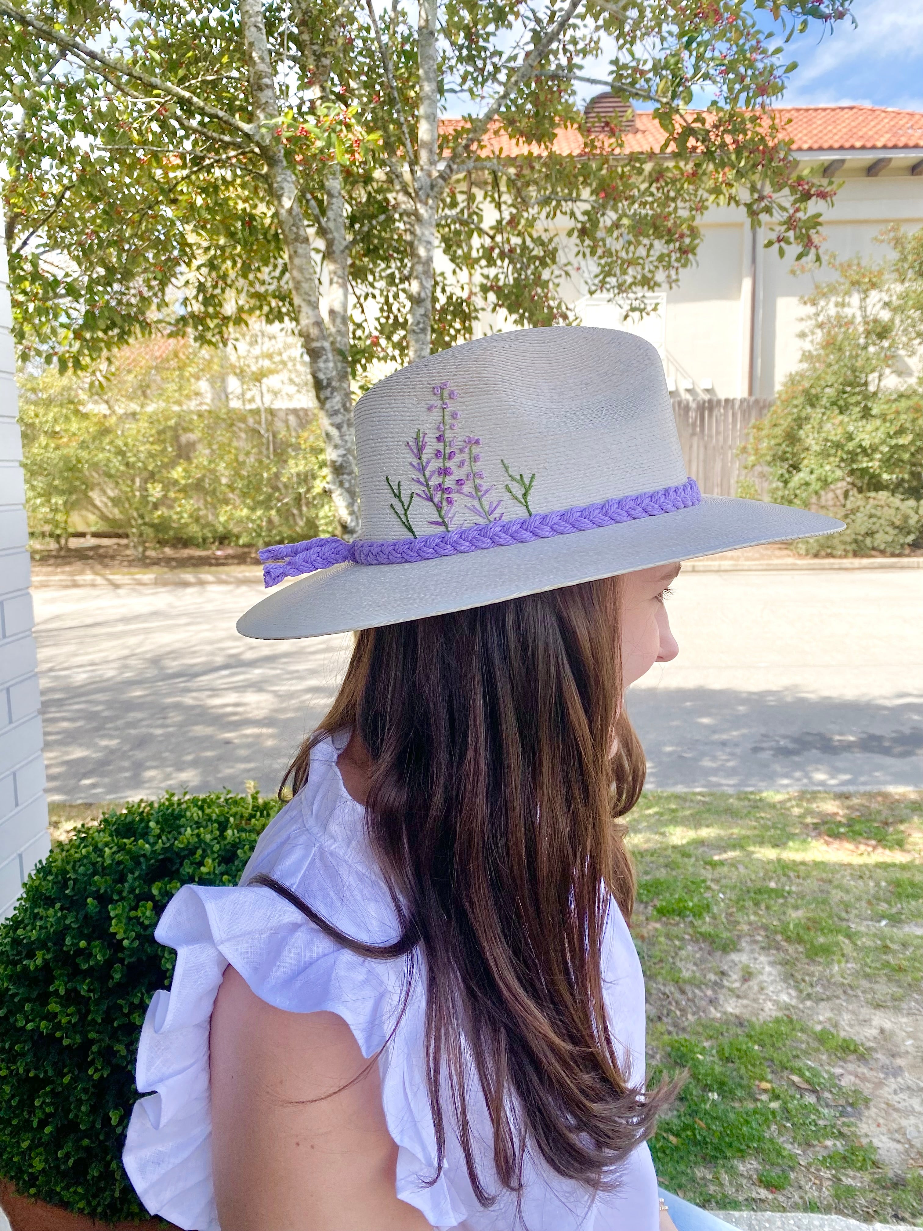 Palm Hat - Lavender Flowers