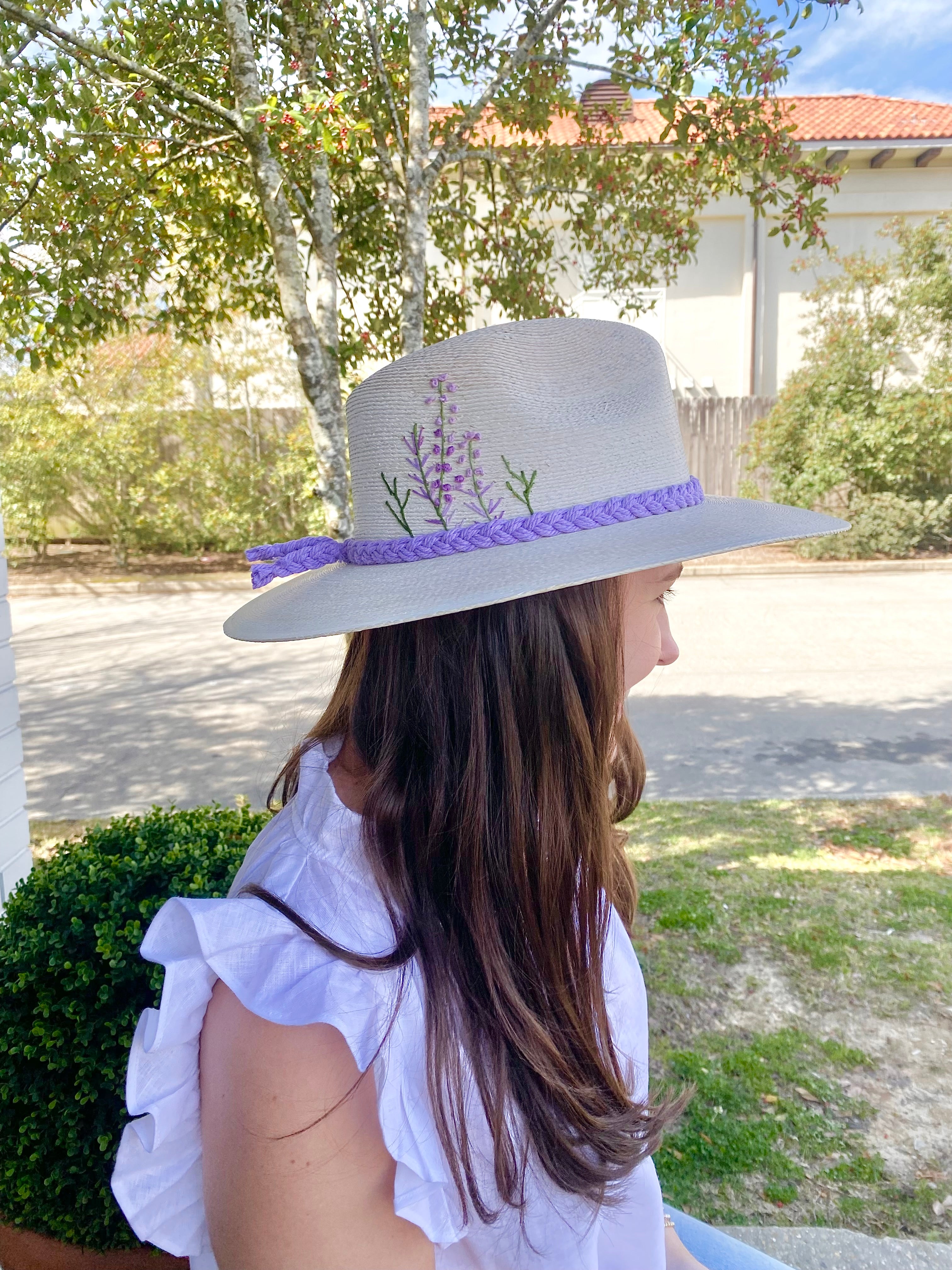 Palm Hat - Lavender Flowers