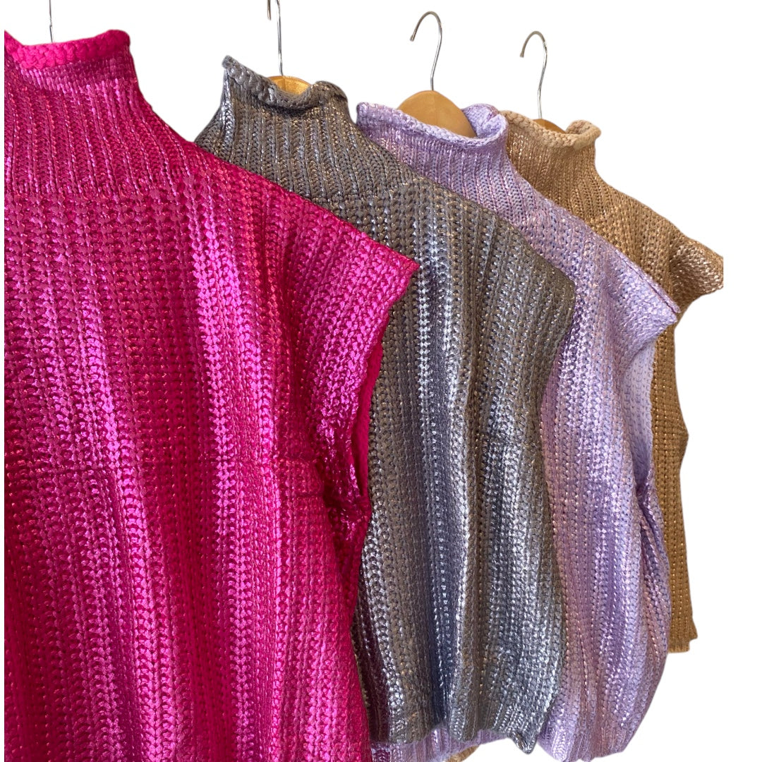 Metallic Sleevless Sweater Pink