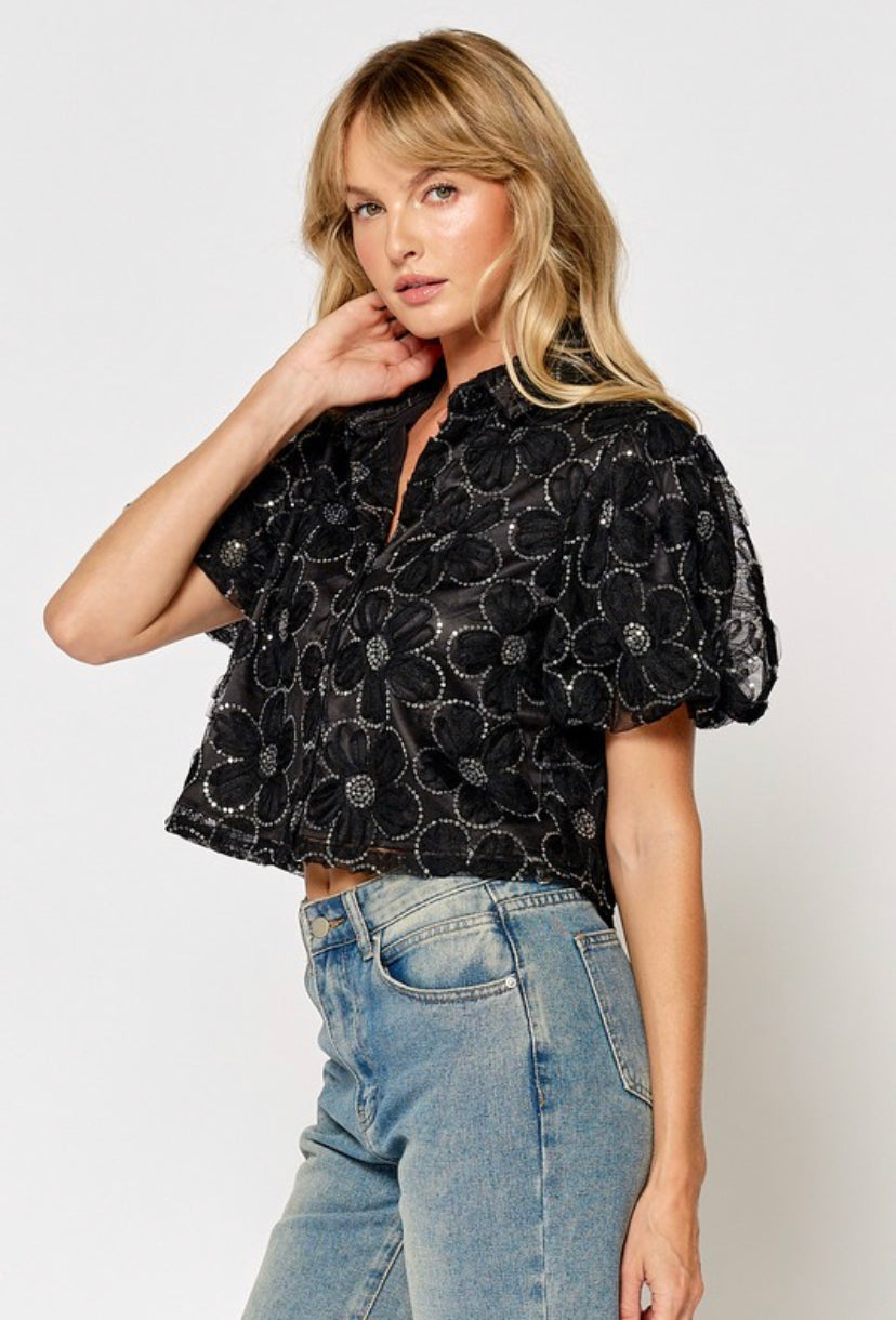 Dalma Embroidery Top Black