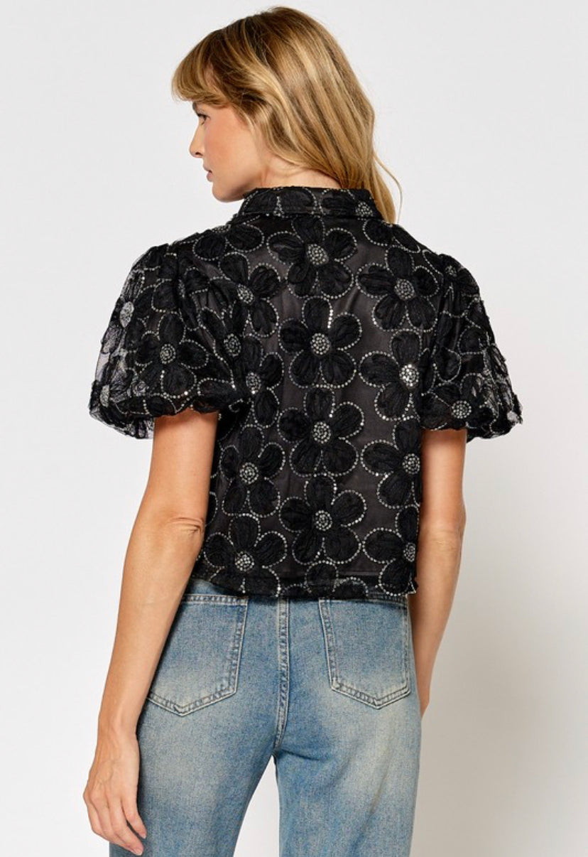 Dalma Embroidery Top Black