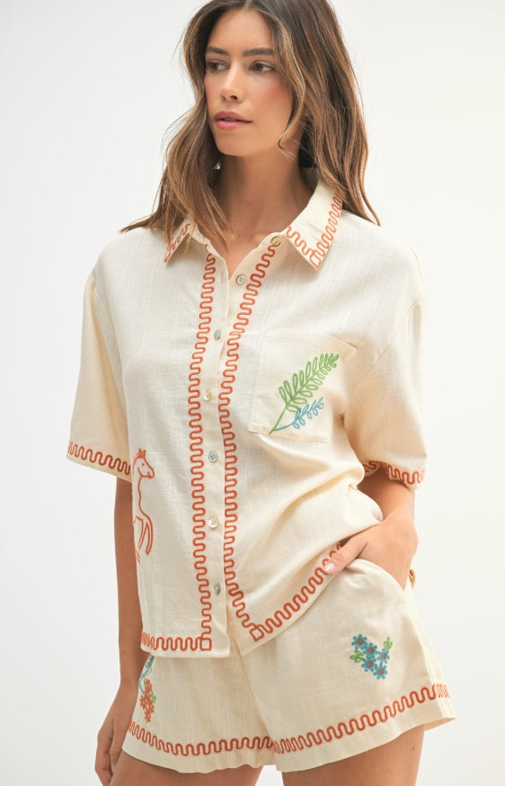 Button Down Shorts Set Taupe