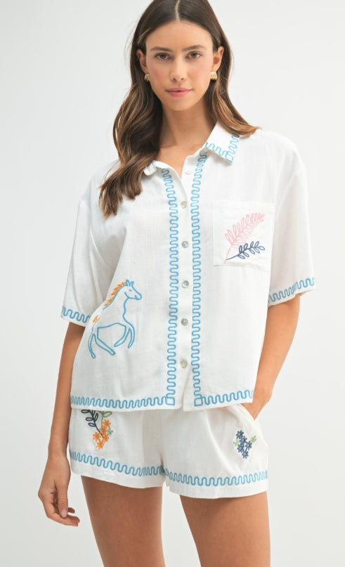 Button Down Shorts Set Off White