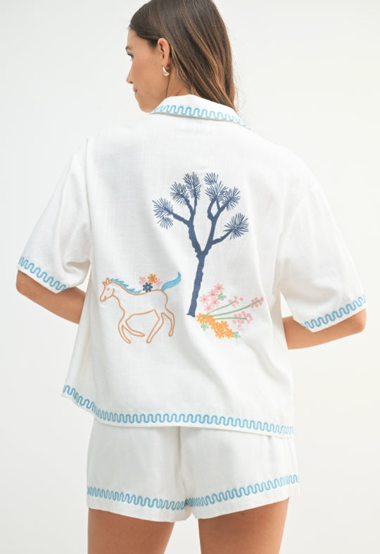Button Down Shorts Set Off White