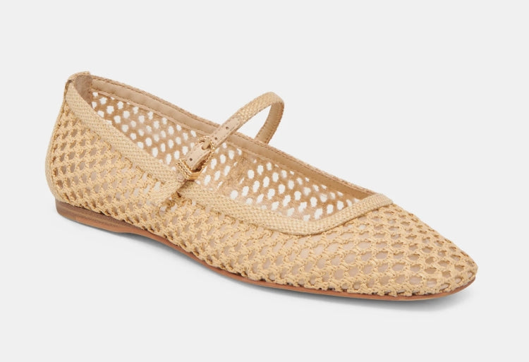 Mesh and Raffia Mary Jane Flat LT. Natural