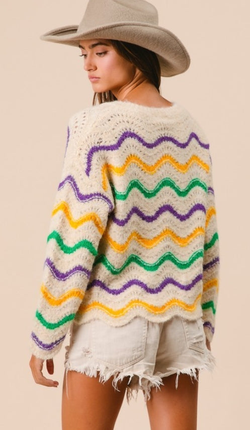 Mardi Gras Wavy Stripes Sweater