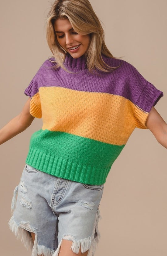 Mardi Gras Drop Shoulder Sweater