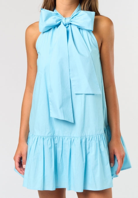 Bow Front Mini Dress LT. Blue