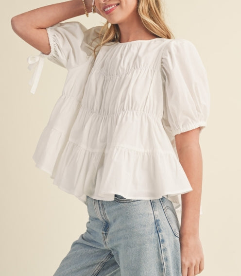 Tiered Short Slv Top Off White